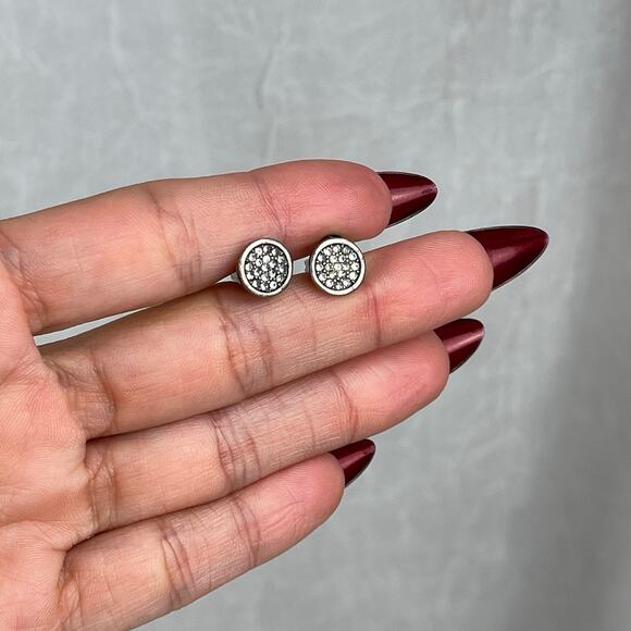 American Eagle Outfitters Round Silver Tone Stud Earrings Sparkly Rhinestones - Picture 10 of 16